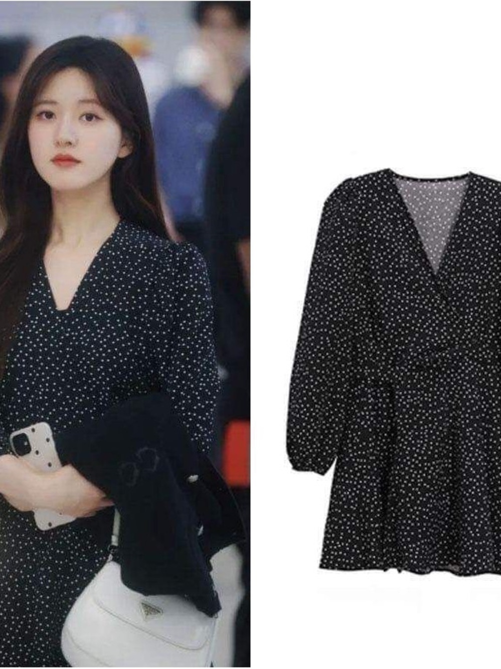 Black Polka Dot V-Neck Wrap Dress - Women's